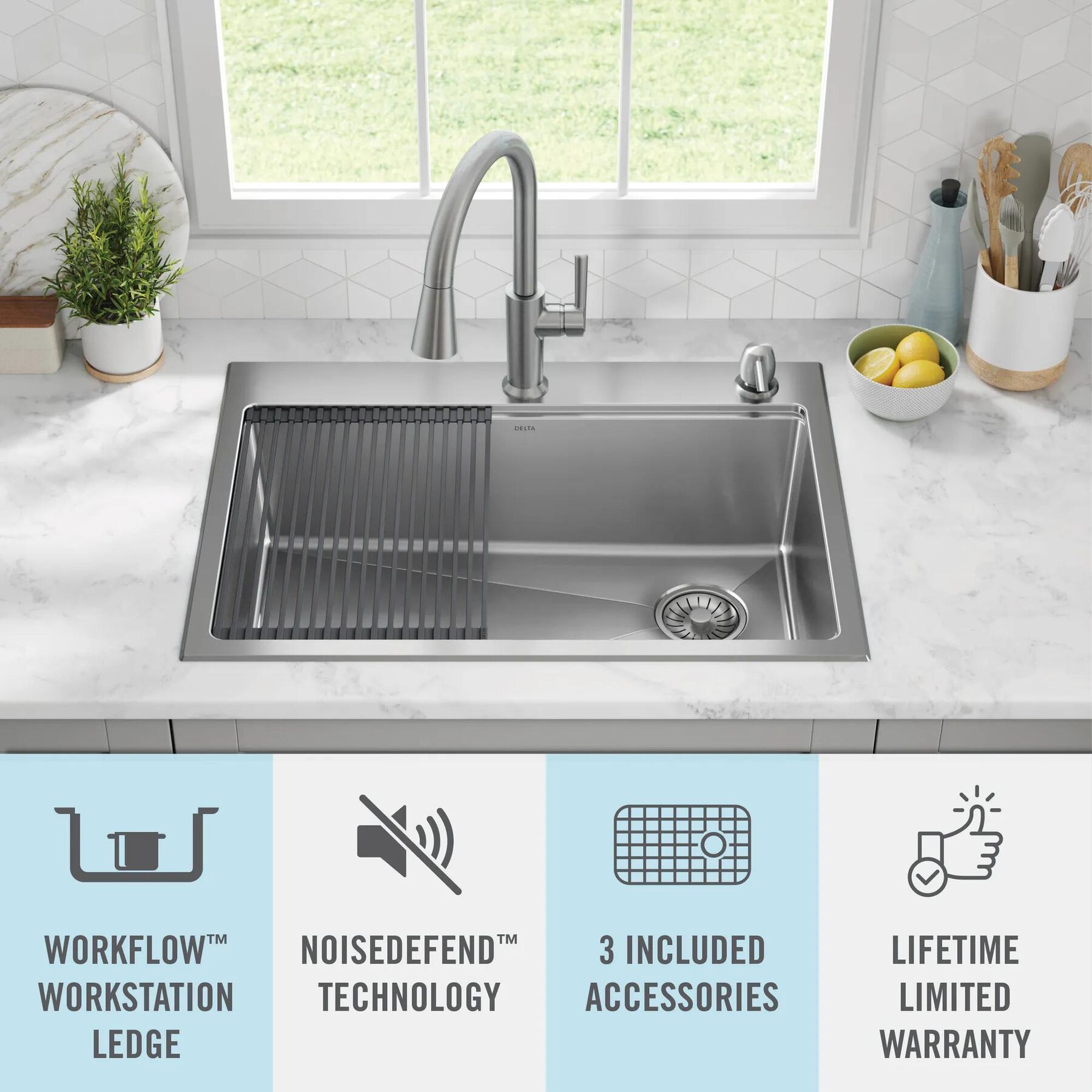 30&rdquo; Stainless Steel Workstation Kitchen Sink Drop-In Undermount Single Bowl with WorkFlow&trade; Ledge and Accessories